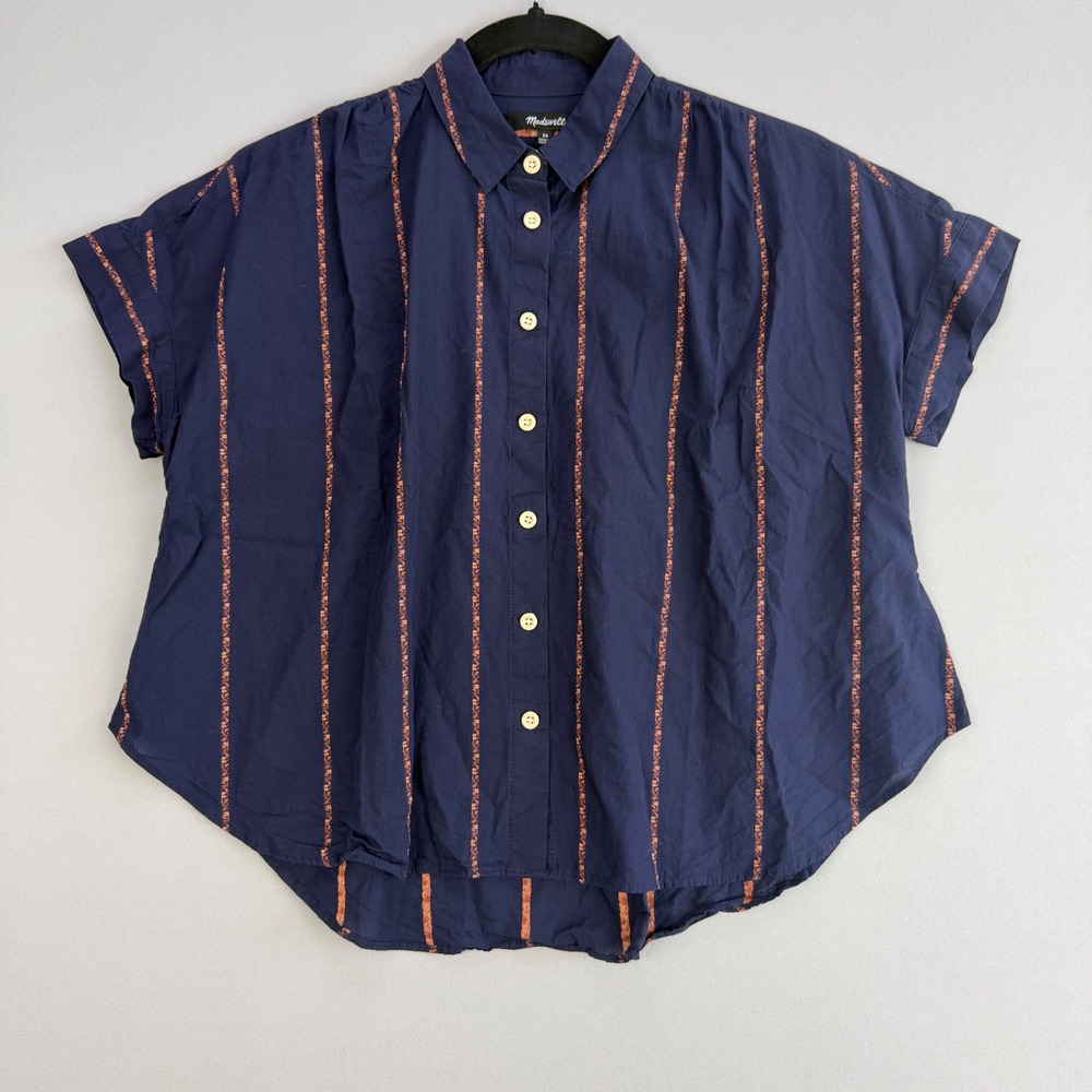 Madewell Central Shirt Embroidered Floral Stripe Boho Chic Cotton Boxy Top XS